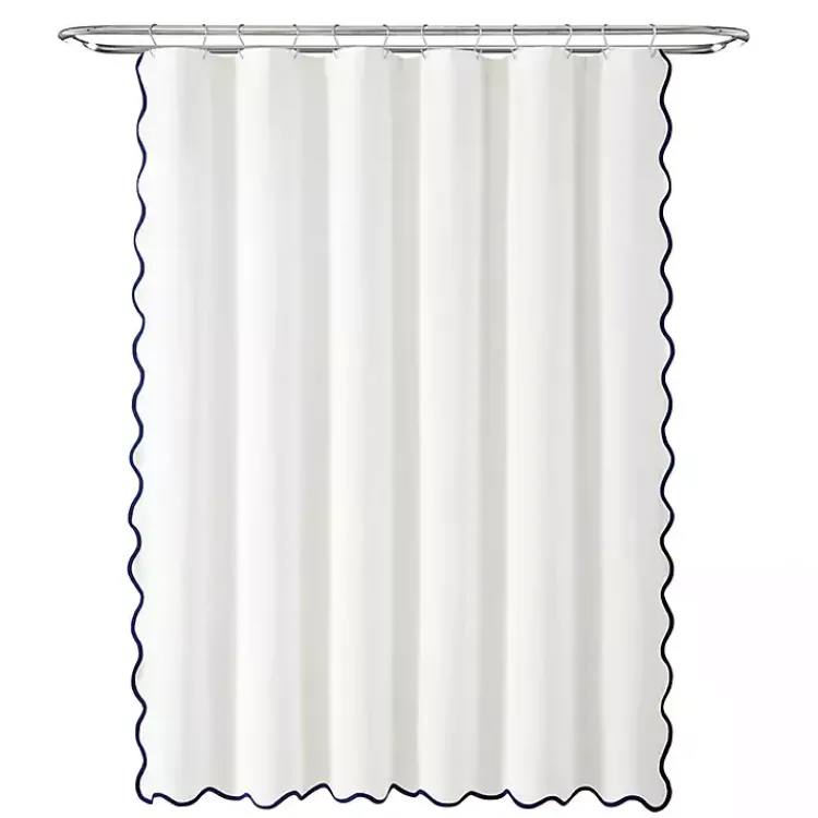 Kirklands Home White Navy Scalloped Coastal Shower Curtain Best