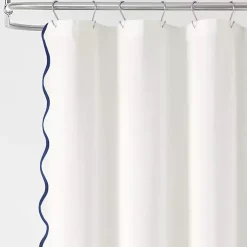 Kirklands Home White Navy Scalloped Coastal Shower Curtain Best