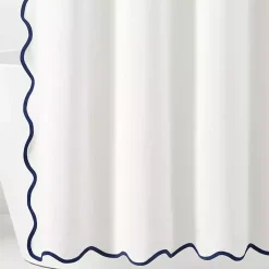 Kirklands Home White Navy Scalloped Coastal Shower Curtain Best