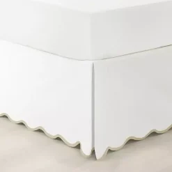 Kirklands Home White Neutral Scalloped Coastal Queen Bed Skirt Tan Discount