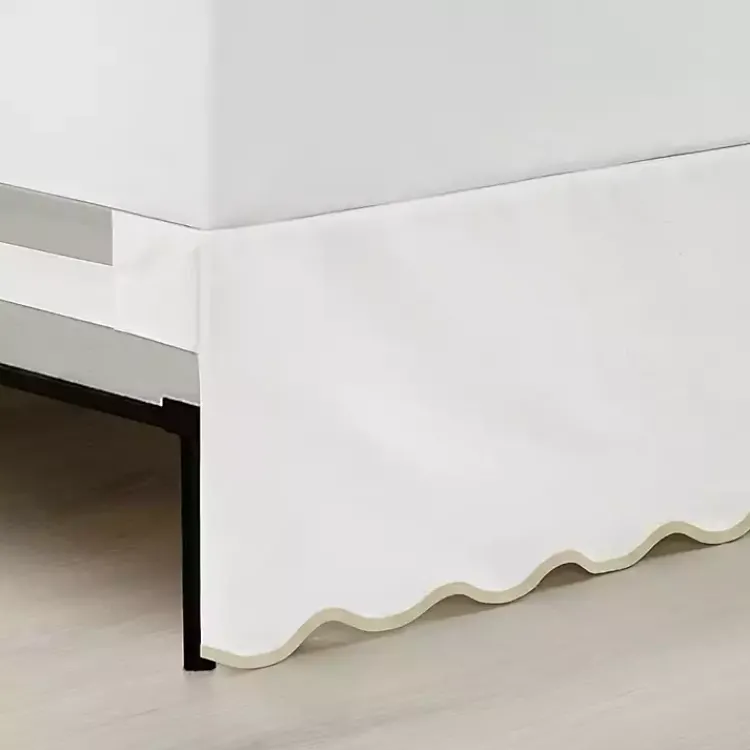 Kirklands Home White Neutral Scalloped Coastal Queen Bed Skirt Tan Discount