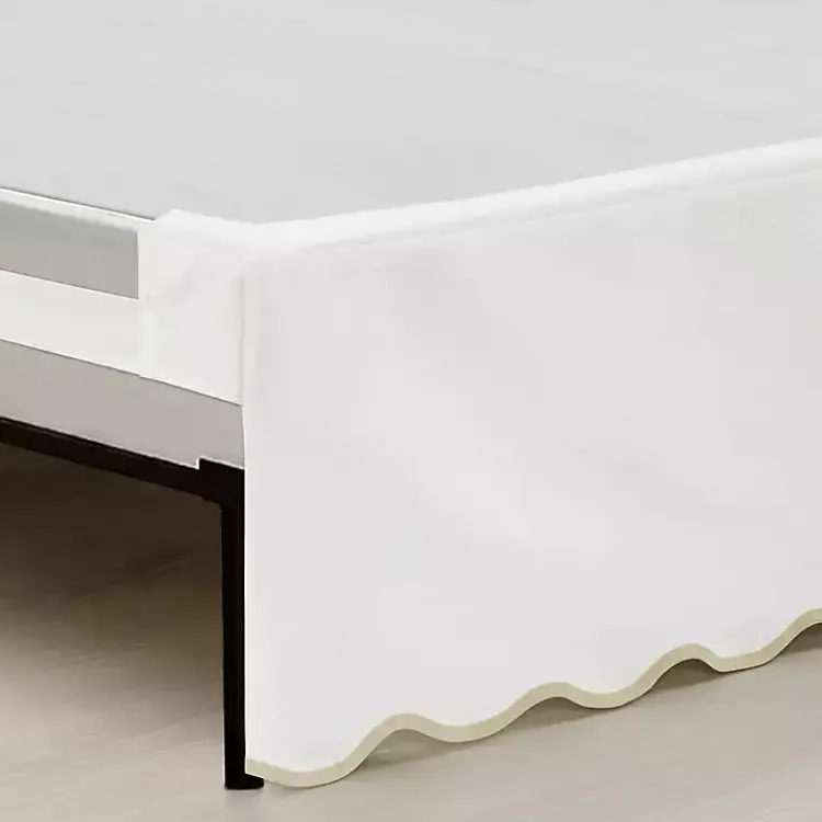Kirklands Home White Neutral Scalloped Coastal Queen Bed Skirt Tan Discount