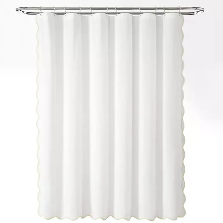 Kirklands Home White Neutral Scalloped Coastal Shower Curtain Best