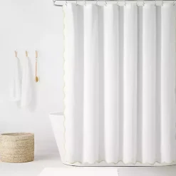 Kirklands Home White Neutral Scalloped Coastal Shower Curtain Best