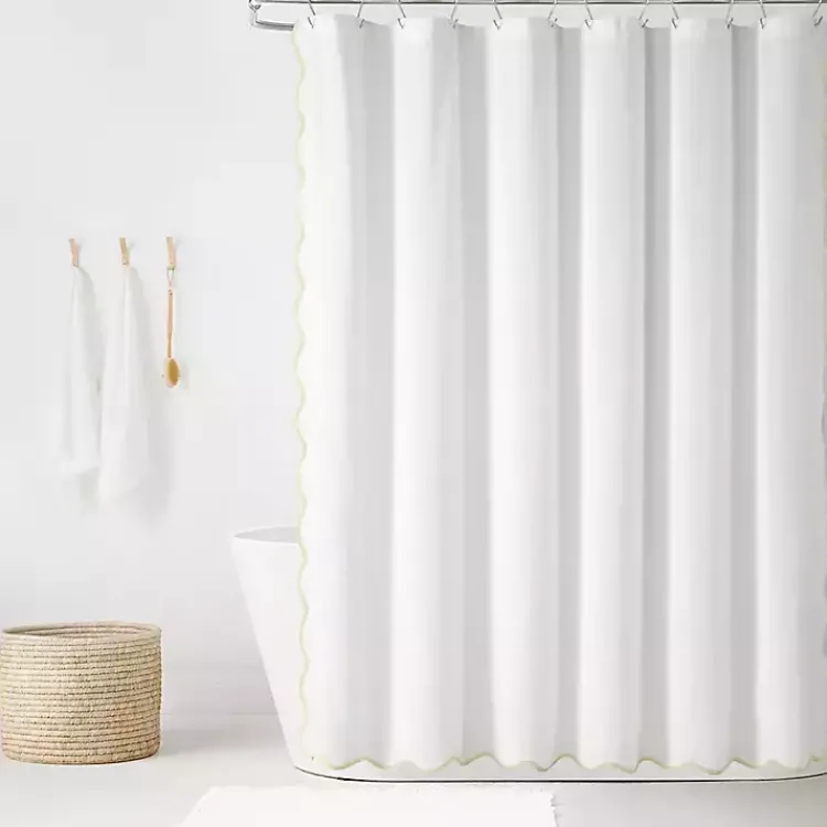 Kirklands Home White Neutral Scalloped Coastal Shower Curtain Best