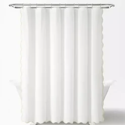 Kirklands Home White Neutral Scalloped Coastal Shower Curtain Best