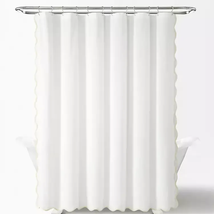 Kirklands Home White Neutral Scalloped Coastal Shower Curtain Best