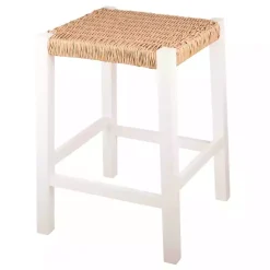 Kirklands Home White Newport Wood and Rattan Counter Stool Brown New