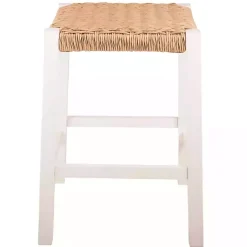 Kirklands Home White Newport Wood and Rattan Counter Stool Brown New