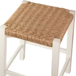Kirklands Home White Newport Wood and Rattan Counter Stool Brown New