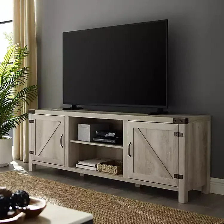 Kirklands Home Oak Barn Door TV Stand White Outlet