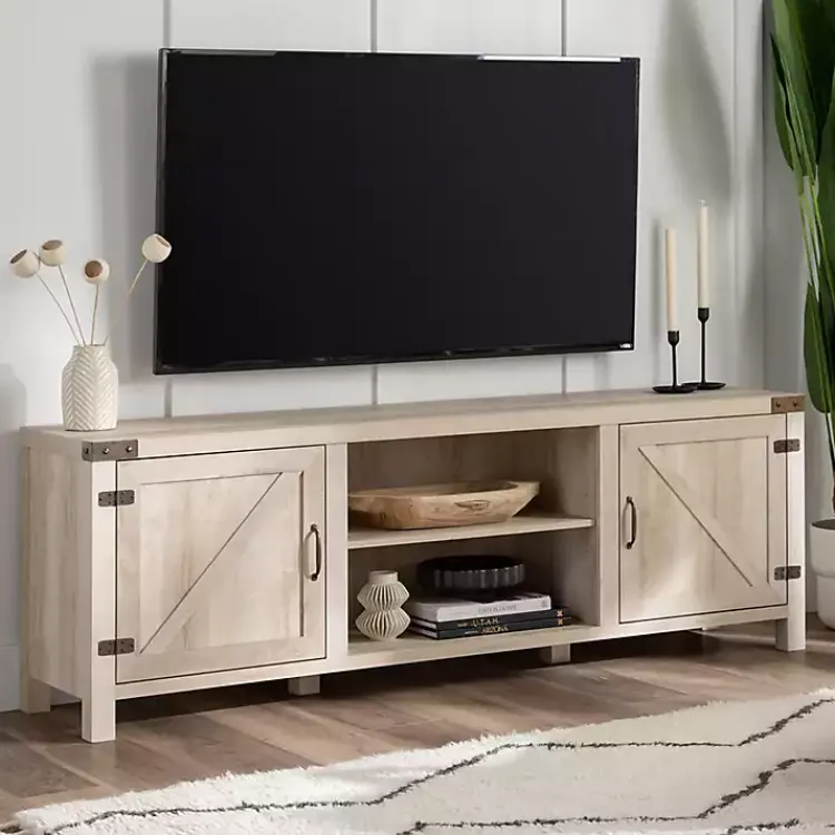 Kirklands Home Oak Barn Door TV Stand White Outlet