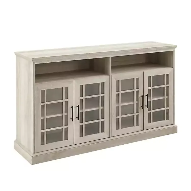 Kirklands Home White Oak Glass Door TV Stand, 58 in. Ivory Outlet