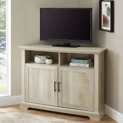Kirklands Home White Oak Grooved Door Corner TV Stand Ivory Hot