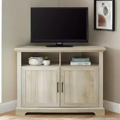 Kirklands Home White Oak Grooved Door Corner TV Stand Ivory Hot