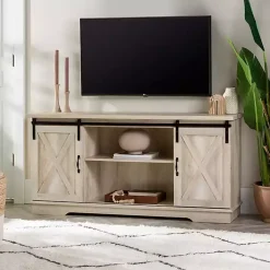 Kirklands Home Oak Sliding Barn Door TV Stand White Hot