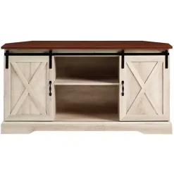 Kirklands Home White Oak Sliding Barn Doors Corner TV Stand Ivory