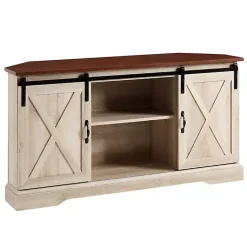 Kirklands Home White Oak Sliding Barn Doors Corner TV Stand Ivory