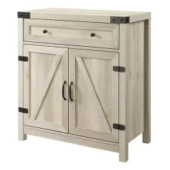 Kirklands Home Oak Wash Wooden and Metal Barn Door Cabinet White Discount
