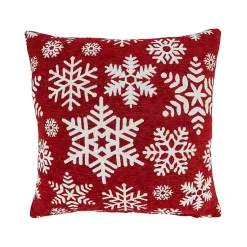 Christmas Pillows>Kirklands Home White on Red Snowflakes Chenille Pillow