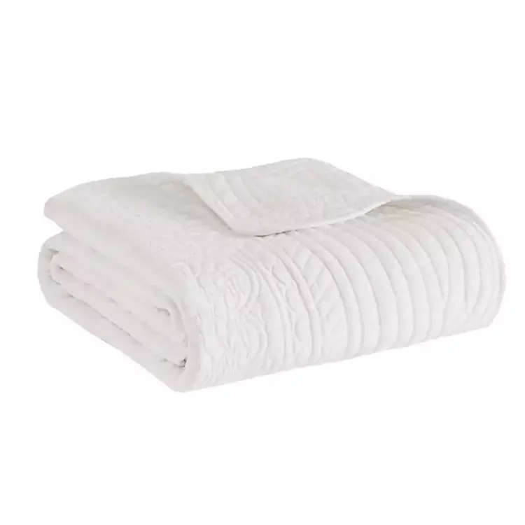 Blankets & Throws>Kirklands Home Oversized Quilted Scalloped Edge Throw White