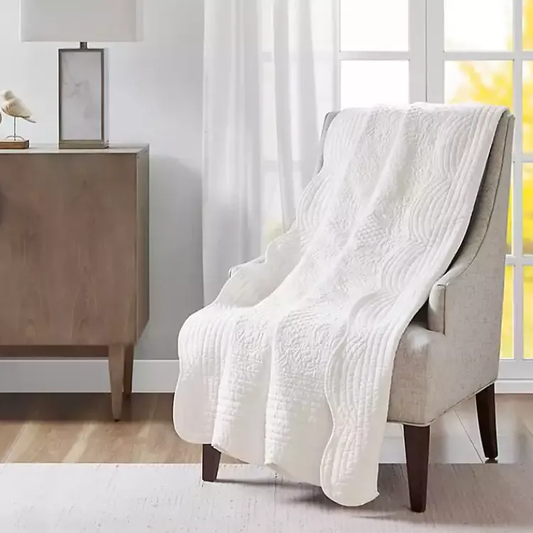 Blankets & Throws>Kirklands Home Oversized Quilted Scalloped Edge Throw White