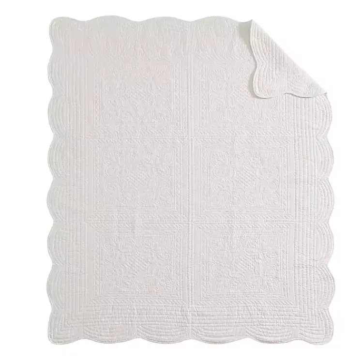 Blankets & Throws>Kirklands Home Oversized Quilted Scalloped Edge Throw White