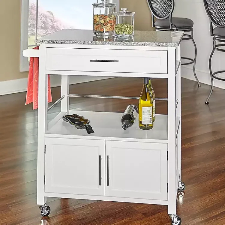 Kirklands Home White Parker Granite Top Rolling Kitchen Cart Best
