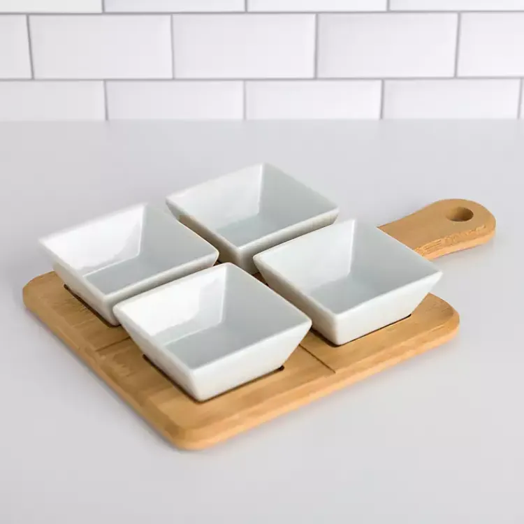 Kirklands Home White 5-pc. Dip Bowl Set with Bamboo Tray Hot