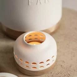 Lanterns>Kirklands Home White Porcelain and Acacia Wood Lantern, 4 in.