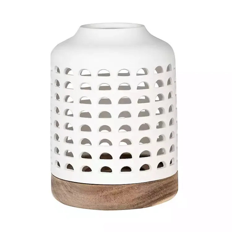 Lanterns>Kirklands Home Porcelain and Acacia Wood Lantern, 7 in. White