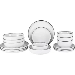 Kirklands Home Porcelain Black Trim 16-pc. Dinnerware Set White Best