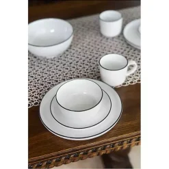 Kirklands Home Porcelain Black Trim 16-pc. Dinnerware Set White Best