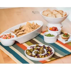 Kirklands Home Porcelain Chip & Dip Bowls, Set of 2 White Discount