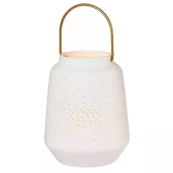 Lanterns>Kirklands Home Porcelain Lantern with Brass Handle, 5 in. White