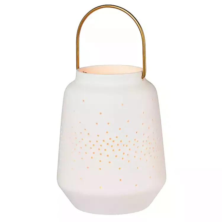 Lanterns>Kirklands Home Porcelain Lantern with Brass Handle, 5 in. White