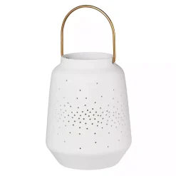 Lanterns>Kirklands Home Porcelain Lantern with Brass Handle, 5 in. White