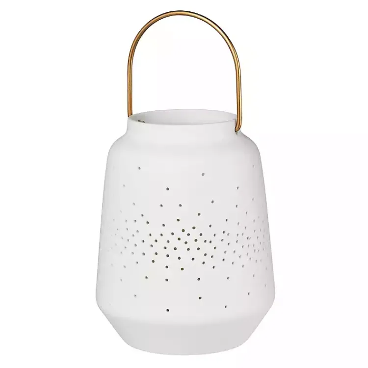 Lanterns>Kirklands Home Porcelain Lantern with Brass Handle, 5 in. White