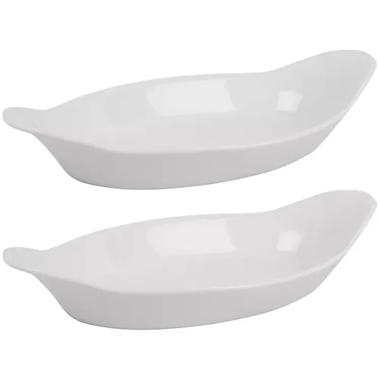 Kirklands Home Porcelain Oval Bakers with Handles, Set of 2 White Best