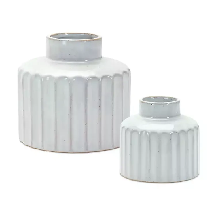 Vases>Kirklands Home Porcelain Ribbed Vases, Set of 2 White