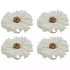 Kirklands Home Raffia Flower Napkin Rings, Set of 4 White Hot