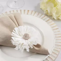 Kirklands Home Raffia Flower Napkin Rings, Set of 4 White Hot