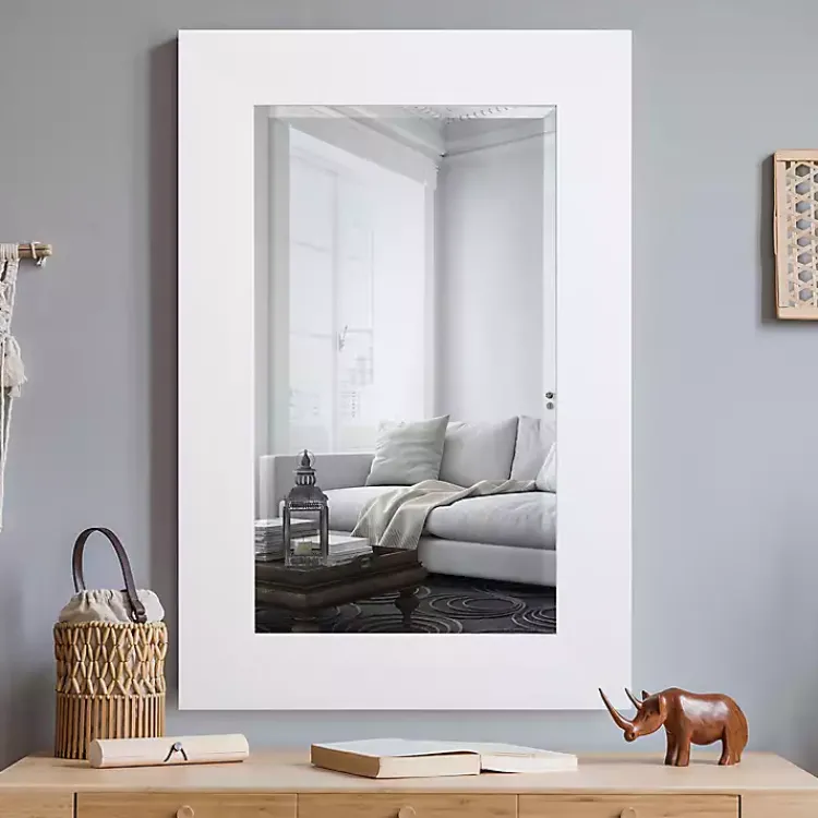 Kirklands Home White Rectangular Beveled Wall Mirror Clearance