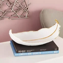 Decorative Bowls & Jars>Kirklands Home Resin Feather Bowl White