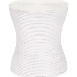 Kirklands Home Ribbed Rattan Round Accent Table White New