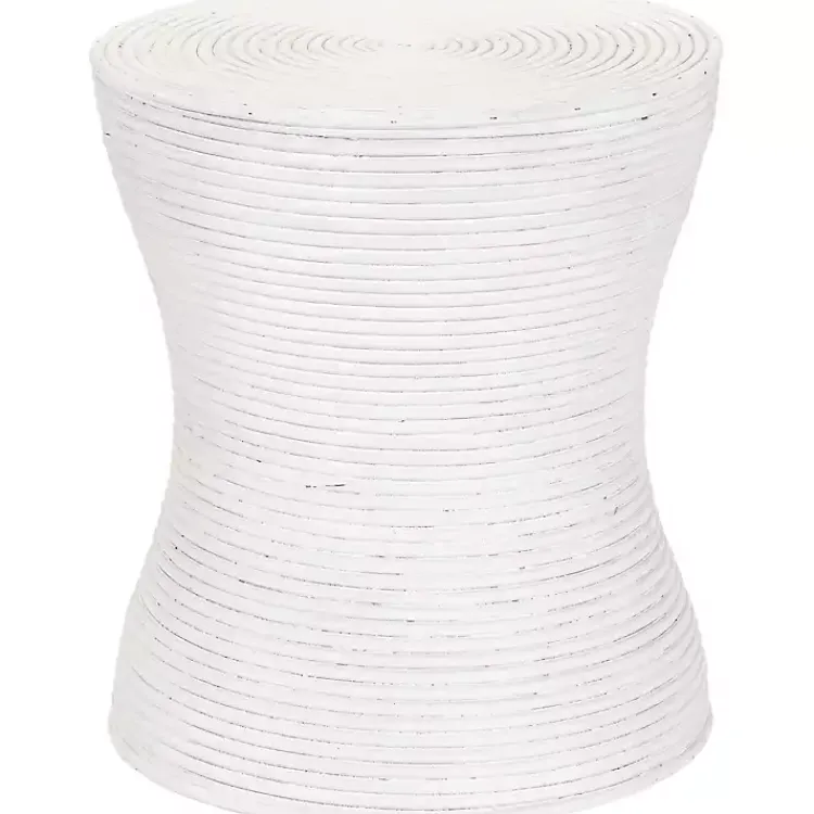 Kirklands Home Ribbed Rattan Round Accent Table White New