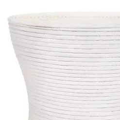 Kirklands Home Ribbed Rattan Round Accent Table White New