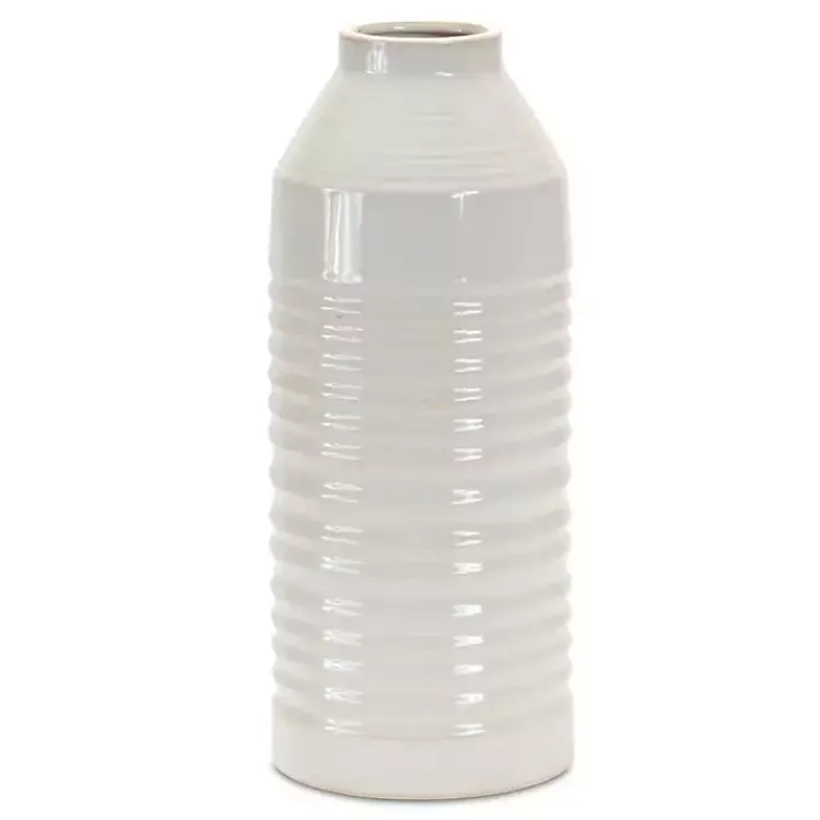 Vases>Kirklands Home Ribbed Terracotta Vase White