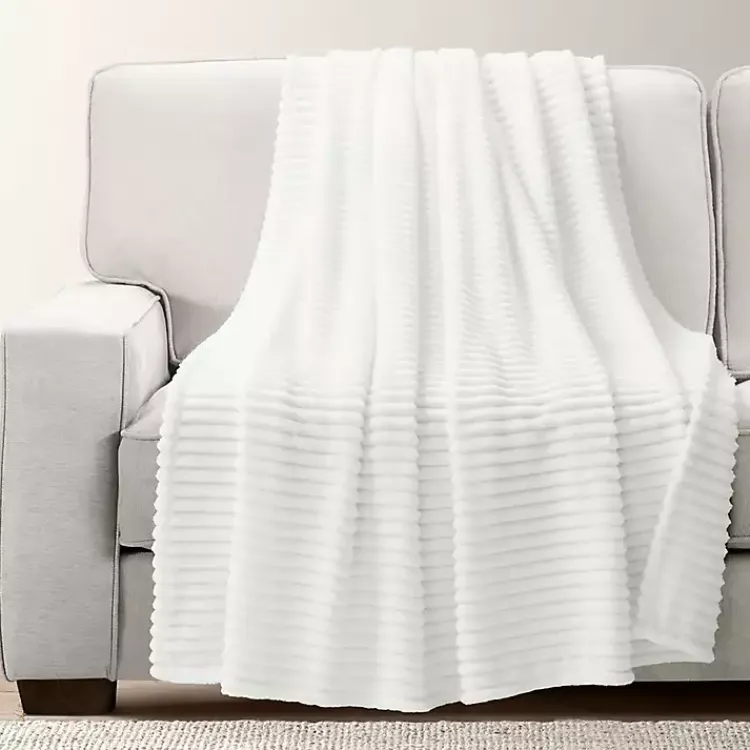 Blankets & Throws>Kirklands Home Ribbed Ultra Soft Faux Fur Throw White