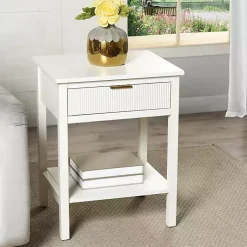 Kirklands Home Ribbed Wood Colleen Accent Table White Sale